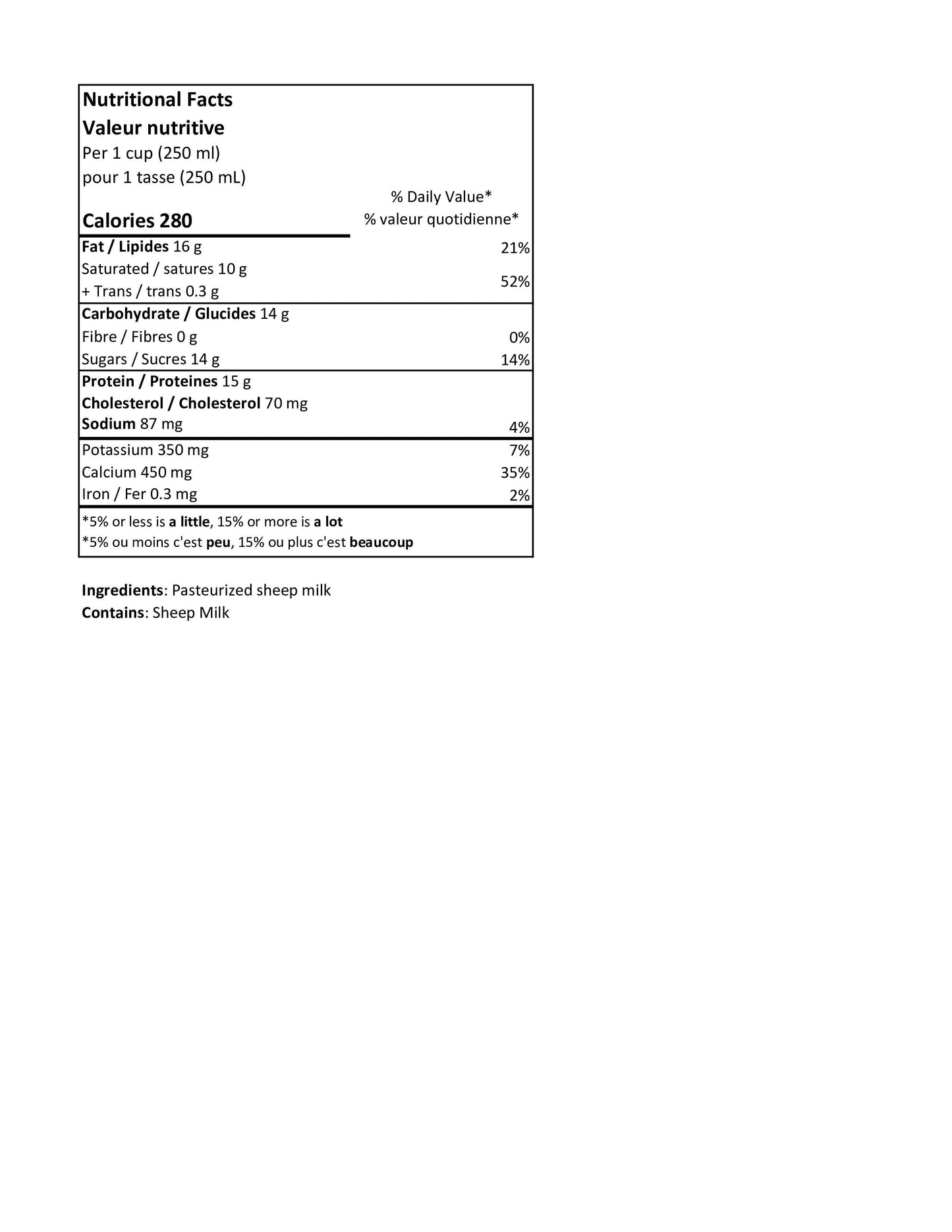 Whole Pasteurized Sheep Milk - 4L