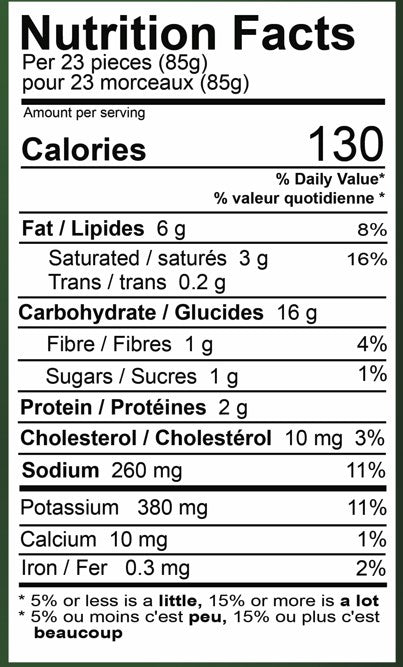 Thin Cut Fries Nutrition Fact Sheet