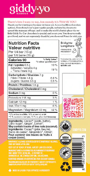 Ginger Lemon Dark Chocolate Bar