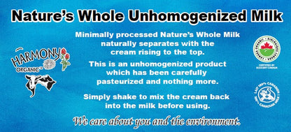 Organic Unhomogenized Nature's Whole Milk - 1L PET Bottles